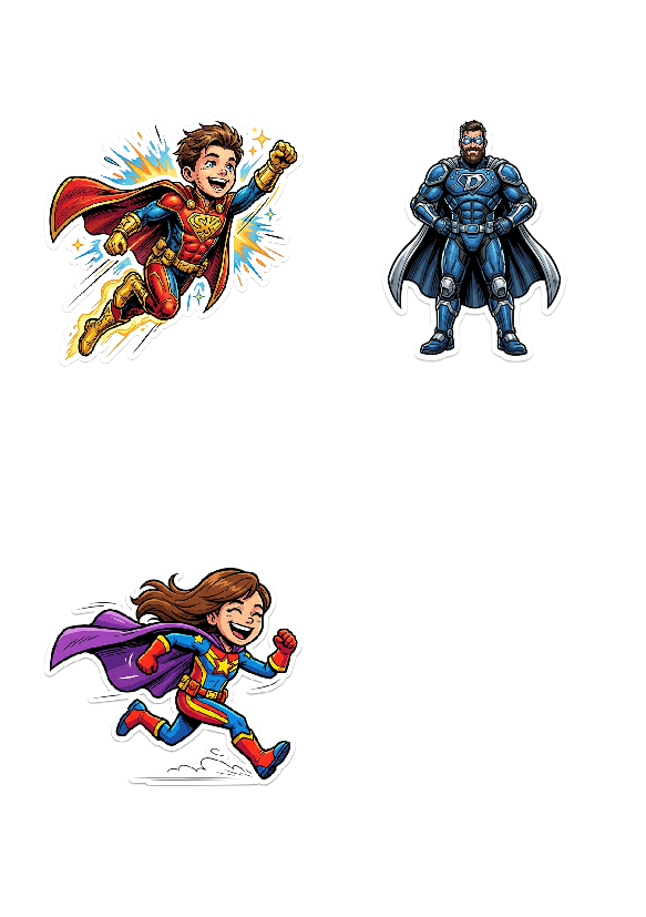 Die-cut sticker pack of comic heroes